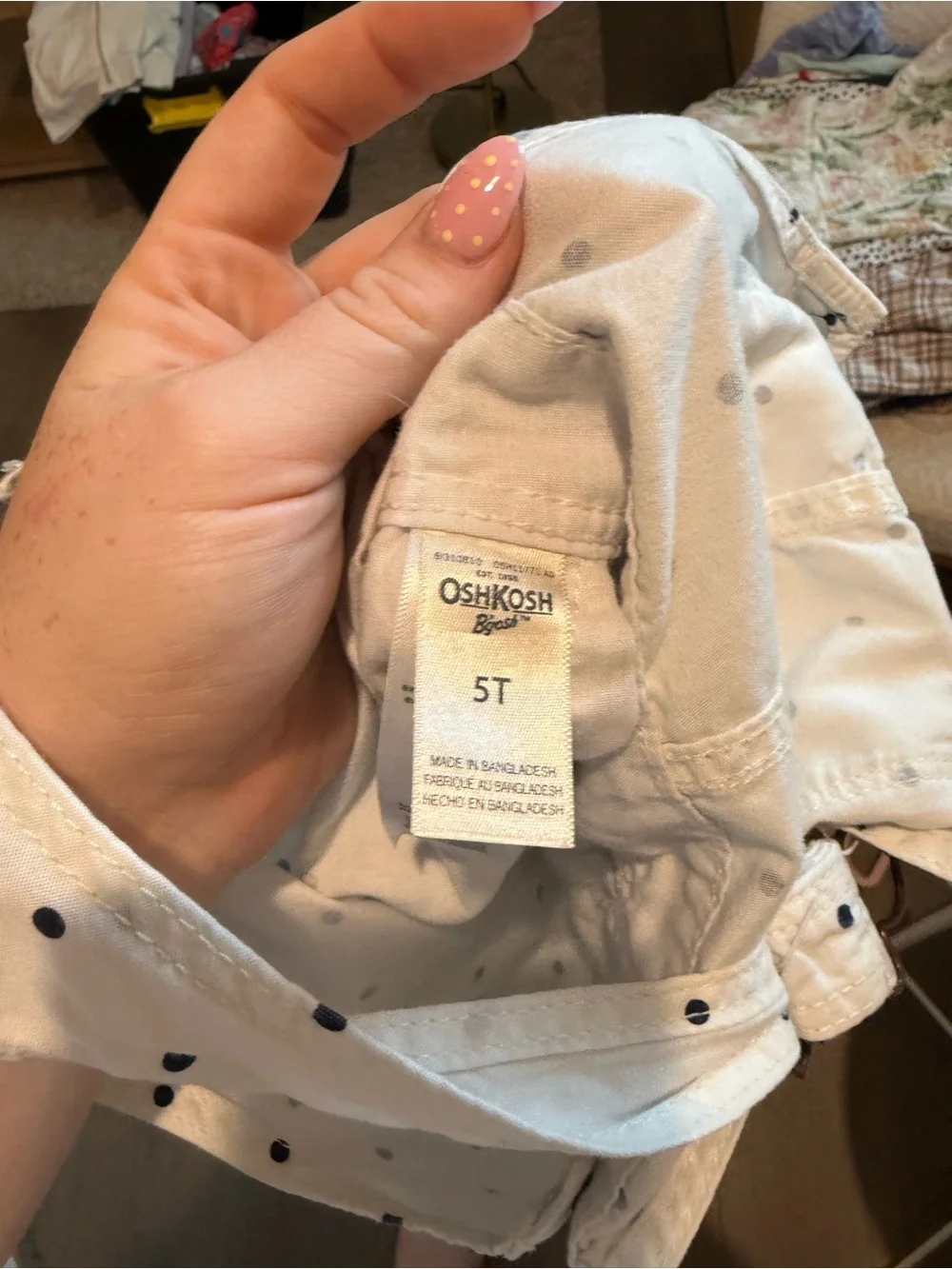 OshKosh B'gosh White Polka Dot Short Overalls